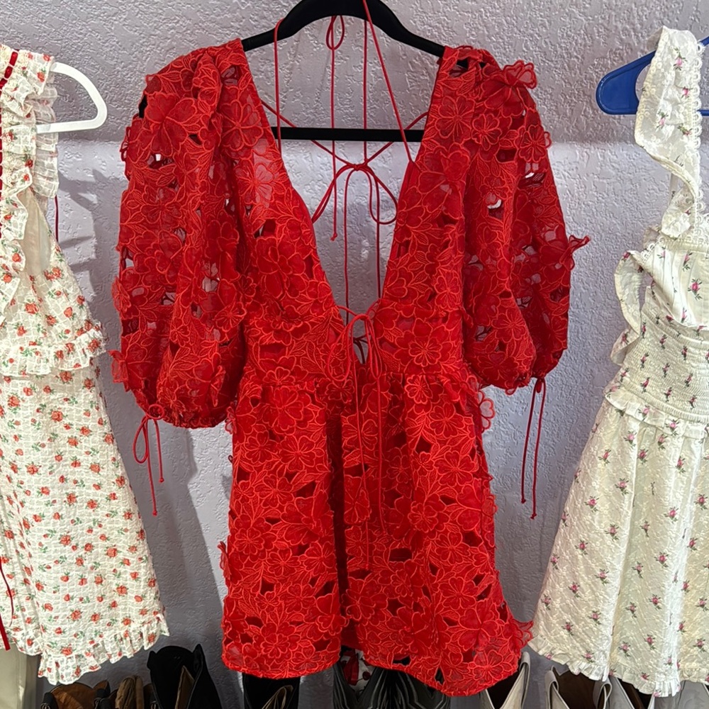 For Love And Lemons Red Lace Mini Dress